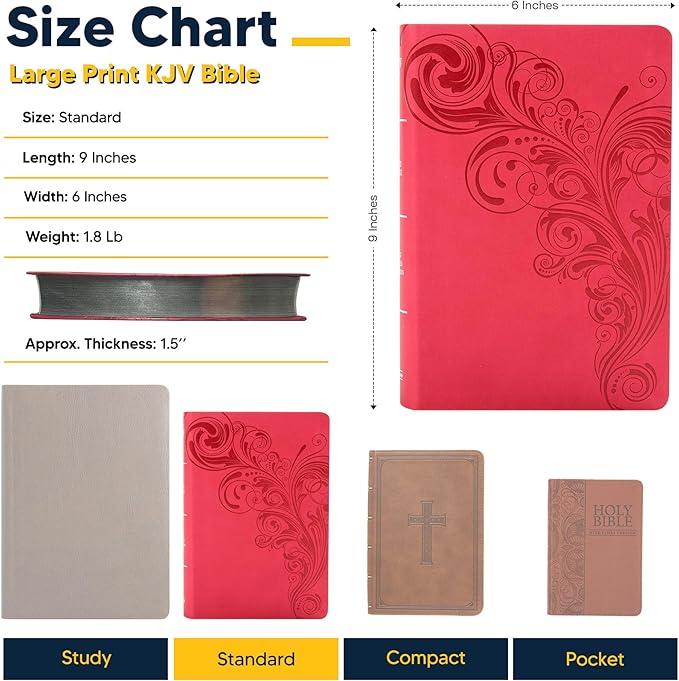 Personalized KJV Reference Bible Faux Leather Large Print Size | Custom with Name | Gift for Christian & Religious Celebrations | Pink