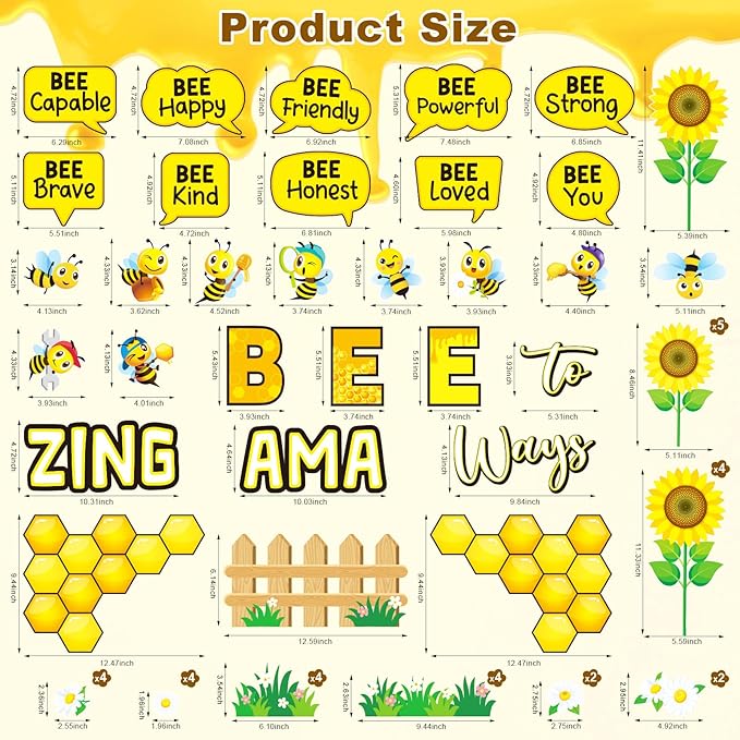 60 PCS Bee Theme Classroom Decorations- Bee Hive Cutouts Bee Bulletin Board Decoration Set Sunflower Cutouts Decor for Bulletin Board Classroom Back to School Library Hoom Window Wall Bee Theme Decor