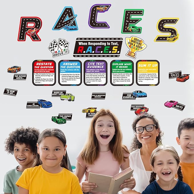 Cinrobiye 37 Pcs Races Writing Process Bulletin Board Decorations Set,Races Reading Strategies Posters with Sentence Beginning Classroom Wall Decor for Elementary Home School Teacher Supplies