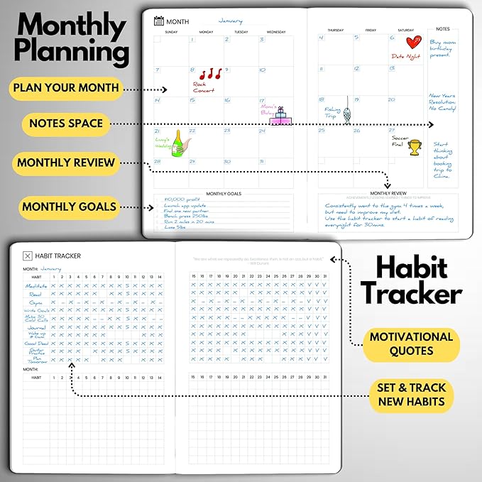 Wyze Planner Undated Daily Planner – 6-Month A5 Productivity Organizer with Full Page Per Day, Hourly Schedule, Goal Setting, Habit Tracker, Weekly & Monthly Pages – Hardcover Time Management Notebook (Gray)