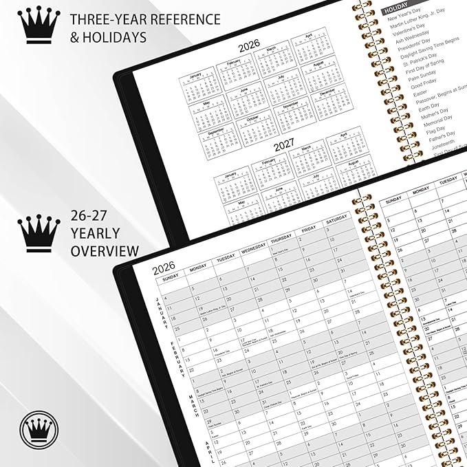 2026-2027 Monthly Planner - 18 Monthly Planner/Calendar 2026-2027, Jul. 2026 - Dec. 2027, 8.86" x 11.4", Calendar Planner with Colorful Tabs, Faux Leather, Pocket, Note Pages, Twin-Wire Binding