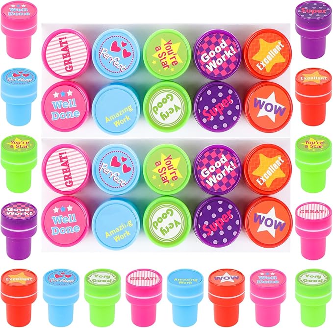 20 PCS Teacher Stamps for Classroom Self-Inking Teacher Reward Stamps Motivational Encouraging Stamp Colorful Stamp for Teachers Homeschool Class Prizes, 10 Motivational Designs