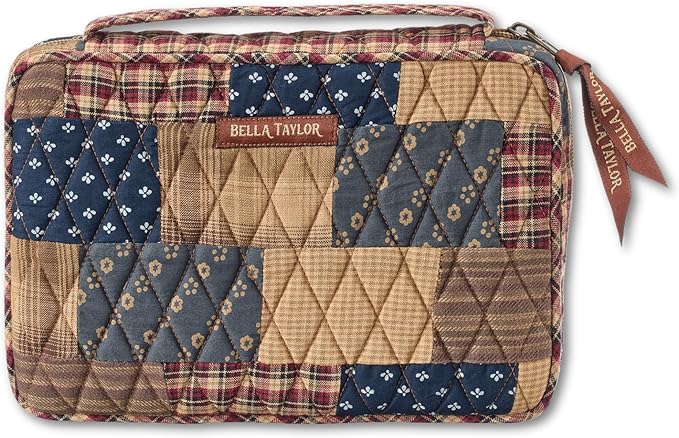 Bella Taylor Small Bible Cover for Women - Quilted Cotton Bible Case for 6 x 9 inch Books - Primitive Patch