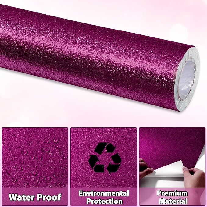 Qyeahkj 17in x 20ft Glitter Bulletin Board Paper Roll Bulletin Board Background Paper Fade Resistant Classroom Decoration Poster Art Craft Home Wall Education Decor Supplies Rose Red