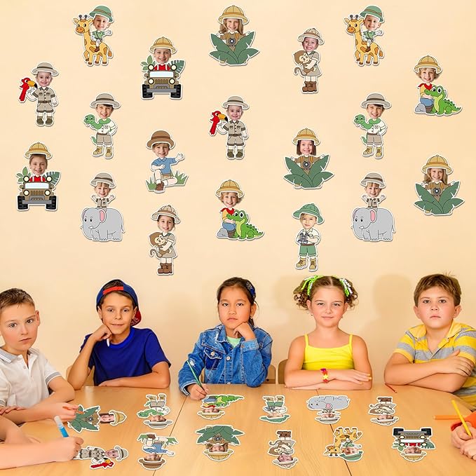 60pcs Jungle Safari Theme DIY Cutouts Jungle Animals Bulletin Board Decoration Set Forest Adventure Paper Cut-Outs Classroom Decor for Boy Girl DIY Photo Craft Kindergarten School Wall Door Supplies