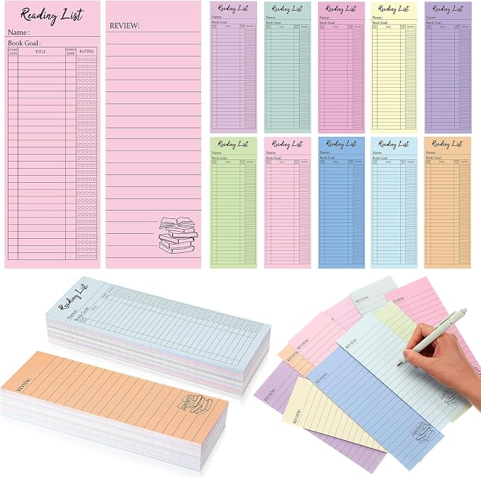 100 Pcs Reading List Bookmark 3 x 8 Inch Reading Log Bookmark Personal Personal Library Cards for Book Lover Gifts Enthusiast Reader Student Teacher Book Accessories(Bright Color)