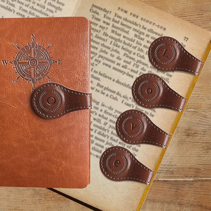 Leather Magnetic Bookmarks, 3D Embossed Alphabet Initial Letter Bookmark, Cute Page Markers for Books, Journals, Planners, Bible, Small Reading Gifts for Women Men, Teachers, Students (Dark Brown O)