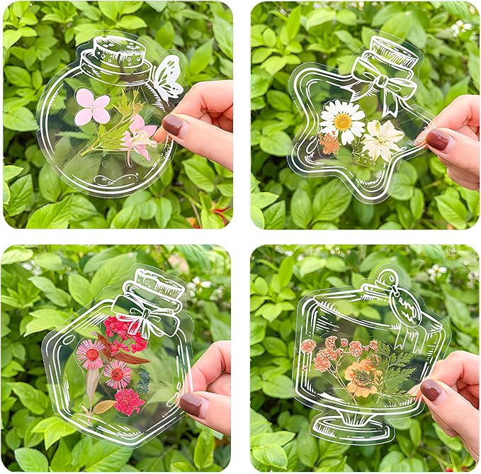 40 PCS Transparent Dried Flower Bookmarks, 2025 New Clear Jars Stickers Set, Can Be Treasured for a Long Time, for Book Lovers (40Pcs Bookmarks-Set D)