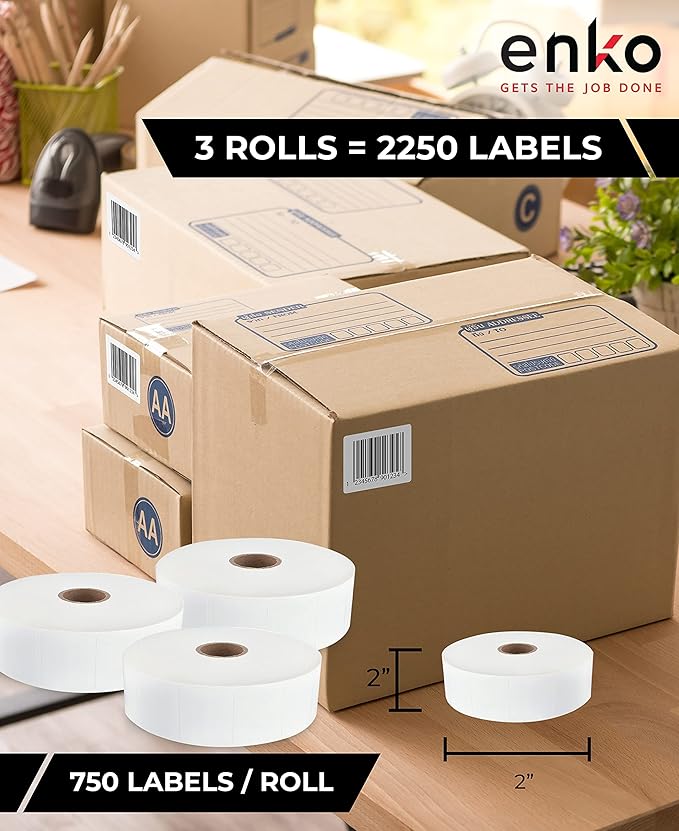 enKo [3 Rolls, 2250 Labels] - 2 x 2 Direct Thermal Labels, FBA Stickers, FN SKU Labels Compatible for Zebra/Eltron