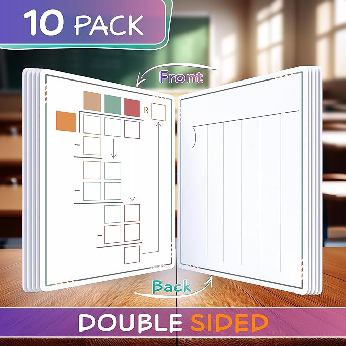 SCRIBBLEDO Division Math Practice 9”x12” Small White Board Dry Erase Sheets Math Manipulatives 3rd Grade Long Division Math Supplies Teacher Students Classroom Pack of 10 Sheets
