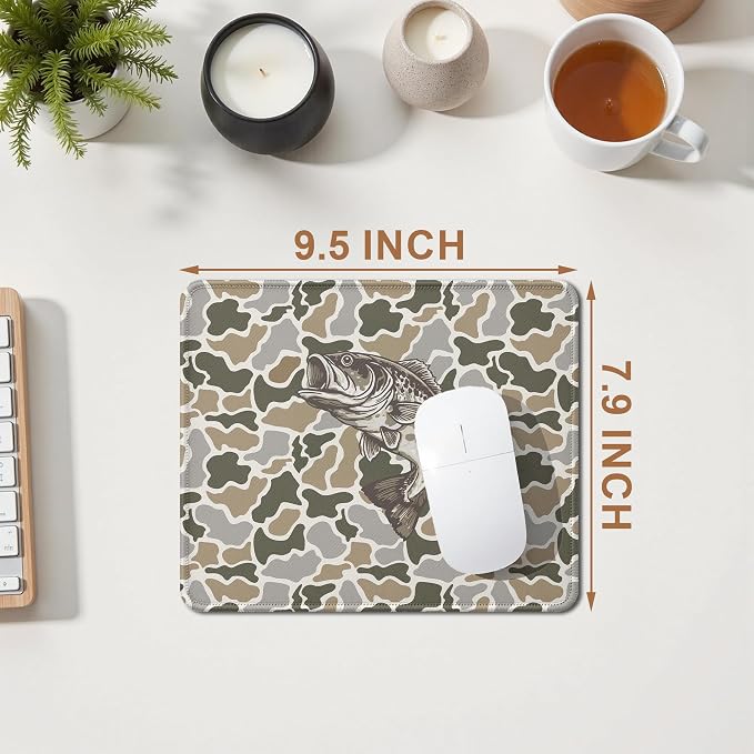 Vintage Camo Fish Mouse Pad, Fishing Gifts for Men, Wildlife Bass Fish Animal Mouse Pad for Home Office Computer Gaming Desk Essentials, 9.5x7.9 Inch