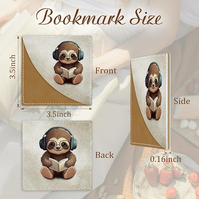 Icycay Cute Sloth Owls Panda Corner Bookmarks, Funny Leather Book Accessories for Book Lovers, 3 Pcs Reading Book Page Markers for Women Men Student Teacher Girls Boys Kids Retirement Birthday Gifts