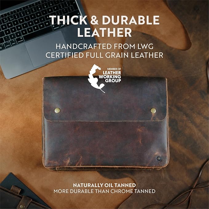 Moonster Leather Folder, Full Grain Leather File Folder Organizer Document Holder, Portfolio for Men –Spacious Folio Laptop Sleeve Case - Fits 13" 14" 15” Laptops, MacBook and Tablets