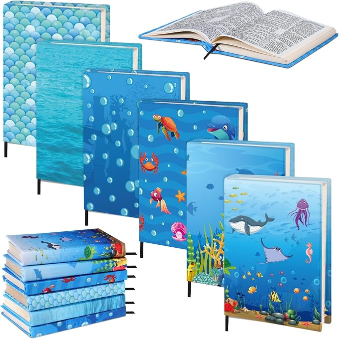 Gilprop 6 Pack Jumbo Stretchable Book Covers, Colorful Covers for Textbook Protection and Care, Washable Reusable Protective for Paperbacks Hardcover Books(Ocean,Blue,9-11inch)