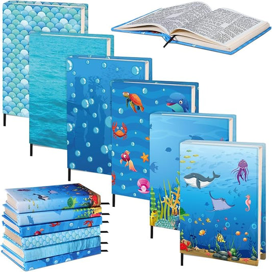 Gilprop 6 Pack Jumbo Stretchable Book Covers, Colorful Covers for Textbook Protection and Care, Washable Reusable Protective for Paperbacks Hardcover Books(Ocean,Blue,9-11inch)