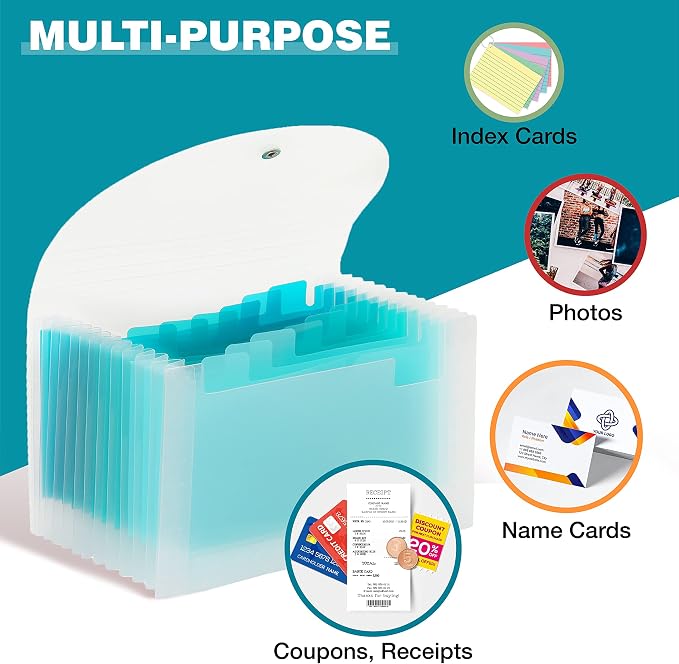 H4D Coupon Receipt Holder, 13 Pocket Accordion File Organizer, 7x4.5 Inches, Teal