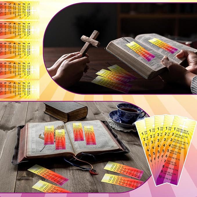 PerKoop 60 Pcs Ten Commandments Bookmarks Bulk Religious Christian Bookmarks Bible Verse Scripture Reading Book Mark Prayer Gospel Tracts Inspirational Church Supplies for Women Men Office