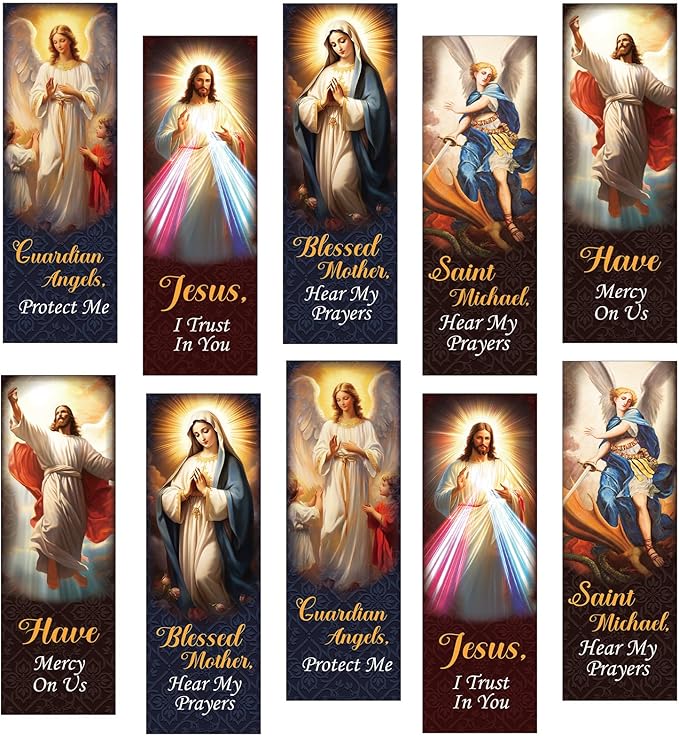 Skyygemm 100 Pcs Catholic Devotional Prayer Bookmark Bible Bookmark Assorted Holy Cards with Catholic Saints and Prayers Christian Religious Gift for Woman Man