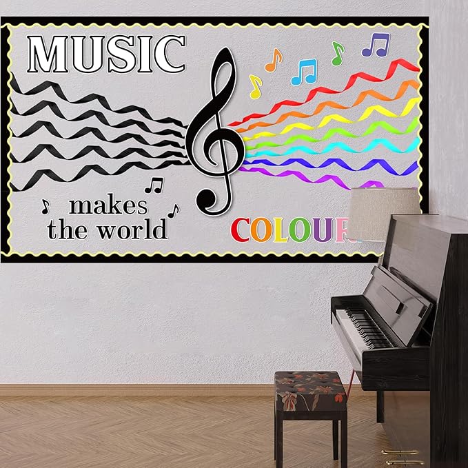 Naozinebi 63Pcs Music Classroom Bulletin Board Set Music Notes Cutouts Musical Notes Silhouette Back to School Party Decorations for Toddler Kids Students Classroom Chalkboard Wall Decor Supplies