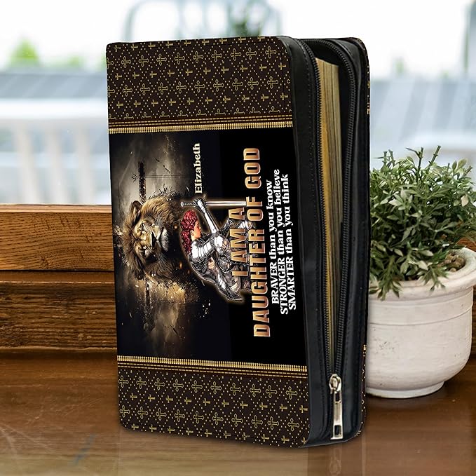 Personalized Bible Cover for Men, Christian Bible Case PU Leather, Jeus Bags Religious Appreciation Gifts for Women Girls Daughter Christian with Handle Zipper (BIBLE-12, M-2XL)