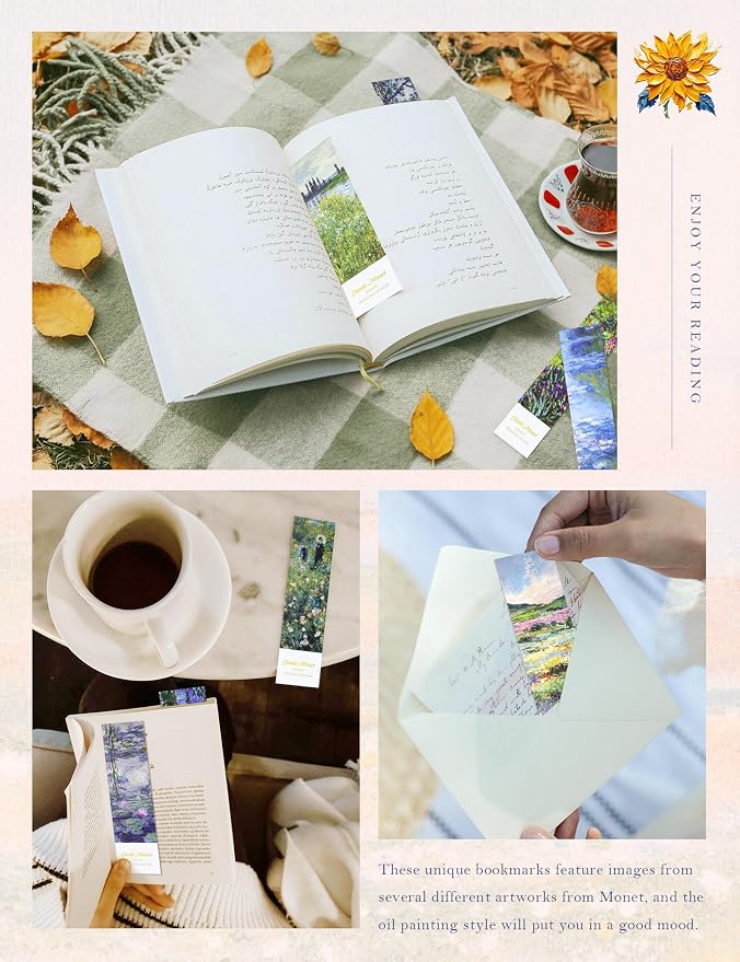 30 Pcs Paper Bookmarks, Oil Painting Bookmark Bulk for Book Lovers, Aesthetic Bookmarks Set for Women Men (Monet)
