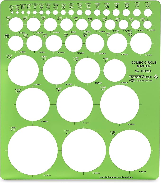 ALVIN, TD1204, Circle Master Template, Drawing and Drafting Tool for Artists, Architects, Design and Drafting, 7.25" x 8.25" x .030"