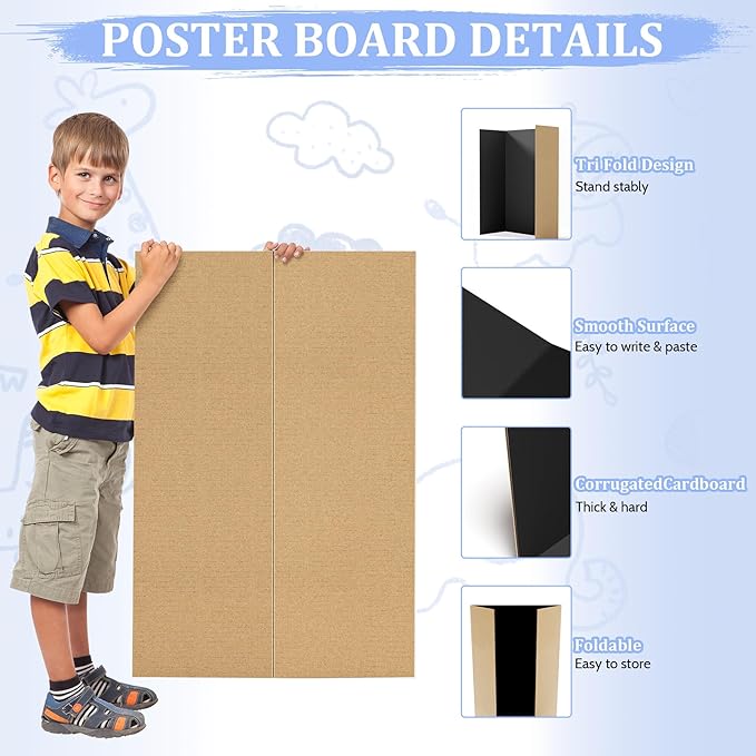 AKONEGE 2 Pack 36" x 48" Trifold Poster Board for Presentation, Black Corrugated Cardboard Large Tri Fold Poster Board for Science Fair, Office or School Projects, Photo Displays, Exhibitions Event