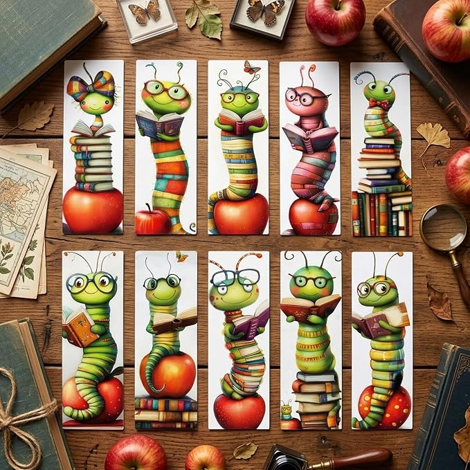 Wxiben Whimsical Bookworm Bookmarks Gifts - 100 Pcs Worms Reading Paper Bookmarks Double Sided Funny Insect Book Markers Page Clip Gift for Women Men Teachers Office Book Lovers Bookish Supplies