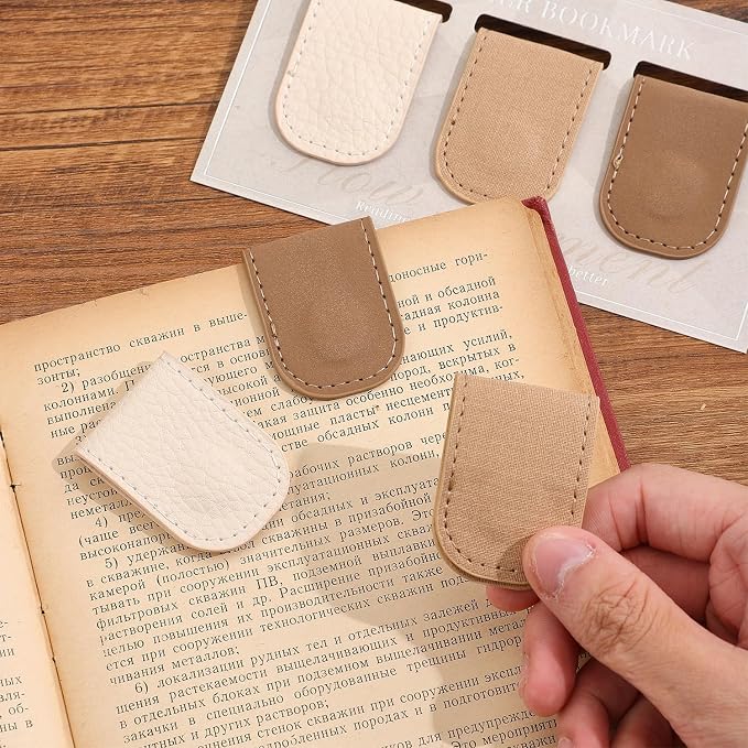 3PCS Magnetic Leather Bookmarks，Book Marks for Books, Strong Magnet Reading Accessories for Men & Women，Long-Lasting and Durable Gift Suitable for Book Lovers & Students (Cream，Light Khaki，Taupe)