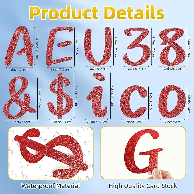 273 Pcs 4 Inch Glitter Bulletin Board Letters Set - Poster Board Letter Cutouts with Alphabet, Symbols, Numbers, Storage Bag - Classroom Decor, DIY Projects, Teacher Supplies, Office (Red)