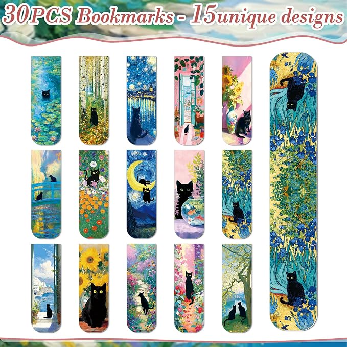 Black Cat Magnetic Bookmark Gifts - Cosmisun 30 Pcs Cute Cat Magnetic Bookmarks for Women Cats Lover Book Markers Animal Magnets Page Clip Gifts for Book Lover Students Teachers Bookish Reading