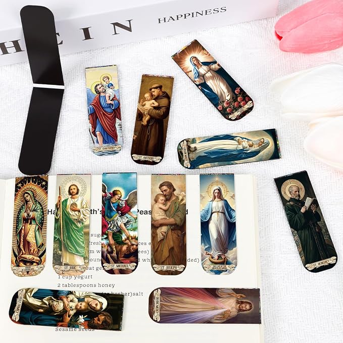Wxiben Catholic Magnetic Bookmarks Gifts - 48 Pcs Religious Prayer Saints Magnet Book Page Markers Jesus Bible Verse Bookmark Clips Gift for Men Women Book Lovers Reading School Church Office Supplies