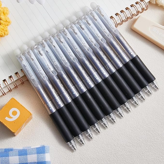 12Pcs Retractable Erasable Gel Pens Clicker,Fine Point 0.7mm Smooth Writing Pens,For Writing Journaling Taking Notes School Office Home. (12Black)