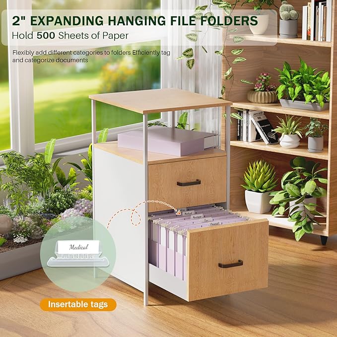 Hanging File Folders Letter Size, 12 Pack File Folders Hanging Folder with 1/5-Cut Tabs, 2" Plastic Filing Folders Hanging, Accordion Pockets for Home Office & Filing Cabinets, 12 Pack, Purple