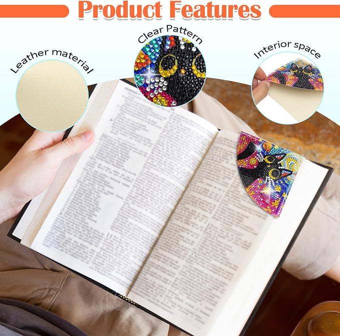 6 Pcs Diamond Painting Bookmark, DIY Corner Book Makers for Adults Book Lovers, Diamond Dot Art Beginner, Small Diamond Art Kits, Paint by Art Crafts Gift for Women Girls (Black Cat)