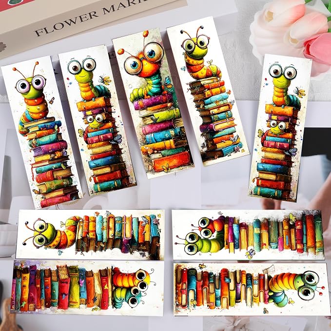 Wxiben Cute Bookworm Bookmarks Gifts - 100 Pcs Funny Insect Paper Bookmarks Double Sided Worms Book Markers Page Clip Gift for Women Men Teachers Office Book Lovers Reading Bookish Supplies