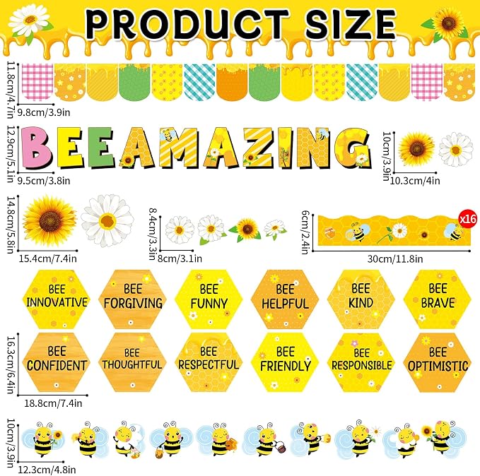 gisgfim Bee Amazing Bulletin Board Decorations Summer Bee Honey Paper Cutouts Inspirational Quotes Bees Daisy Motivational Bulletin Board Set for Back to School Teacher Chalkboard Wall Decor Supplies