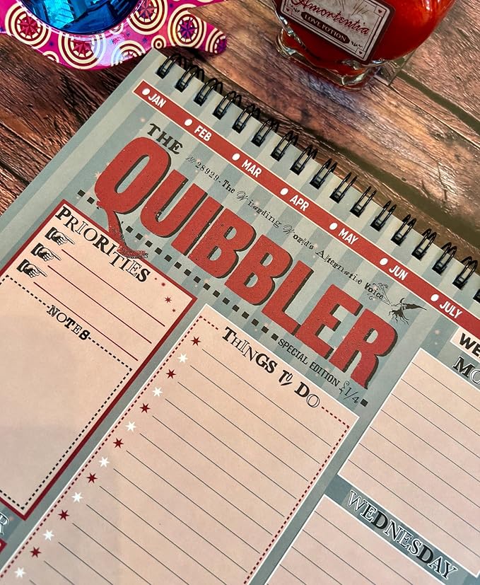 Conquest Journals Harry Potter The Quibbler Undated Weekly Spiral Planning Pad, 8'' x 10'', 52 Page, To-Dos, Priorities, Habit Tracker & Notes, Durable Bookboard-Wrapped Backboard, Officially Licensed