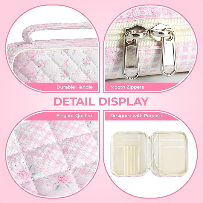 shirabags Quilted Bible Cover Case for Women - Elegant Cotton Bible Bag for Study, Church, Christian Gifts for Women (Pink Floral Bow Patchwork, M)