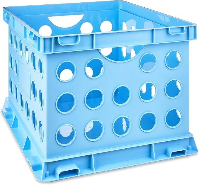 Storage Crate with Handles, 6 Pack Plastic File Organizer Box for Letter Legal Size Documents, Stackable Office Supply Container, 14x10.5x16.97 Inch, Blue