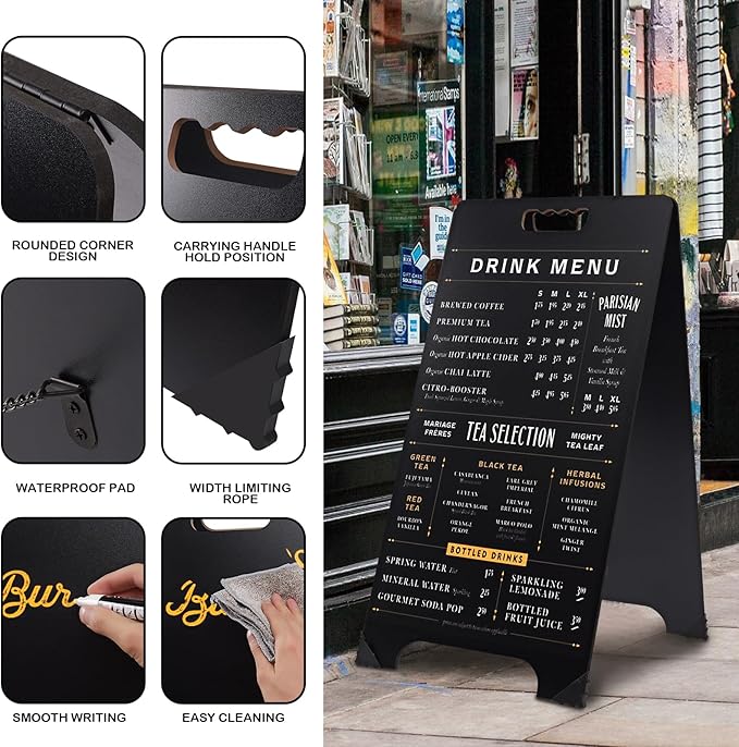 A-Frame Chalkboard Sign 16x32 Double-Sided Sandwich Board with 8x12 Bonus Small Chalkboard, 6 Liquid & Solid Chalk Markers, Folding Outdoor Sign for Business, Restaurants, Weddings & Events