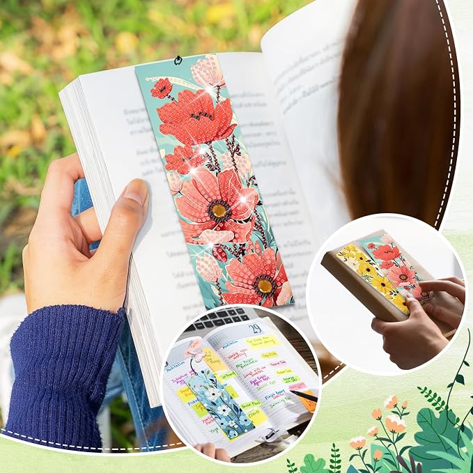 4pcs Flower Diamond Art Bookmarks Kit Floral Diamond Bookmarks for Adults 5D DIY Diamond Art Kit for Spring Reading Lover Book Lover Students DIY Gem Crafts Gift