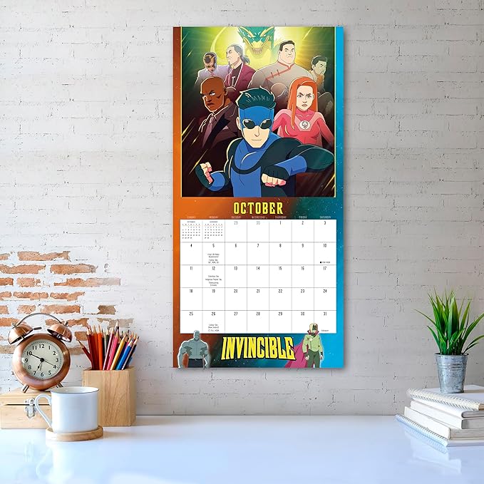 Invincible 2026 Wall Calendar, 12-Month Superhero Comic Art from Amazon Series, 12" x 12", 2026 Wall Calendar and Planner with Comic Book Action Art for Home and Office