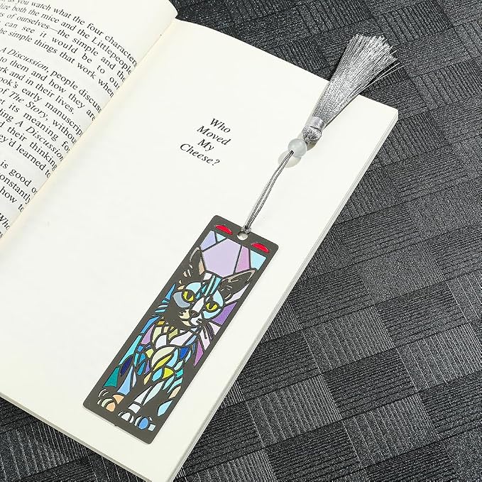 Vibrant Windowsill Cat Bookmark with Tassel - Exquisite Brass Bookmark for Book Lover Gifts, Reading Supplies Books Accessories Gifts for Friends