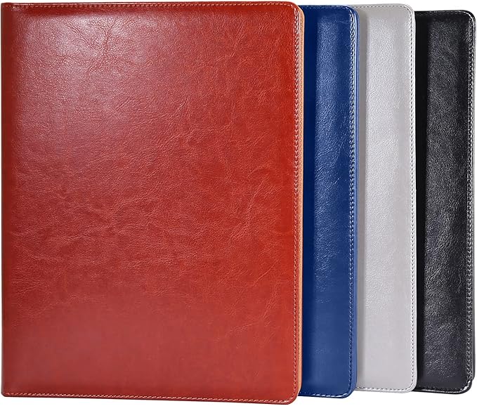 Handsome Leather Portfolio Folder,Resume Folder-Interview/Conference Document Organizer & Business Card Holder,Letter/A4 Size Writing Pad Holder & Office Conference Notepad Clipboard Folder (Blue)