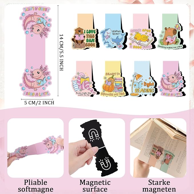 Funny Magnetic Bookmarks Gifts - 8 PCs Cute Magnet Book Marks for Reading Women Bulk Page Markers Clips for Book Lovers Readers Bookish Bookworm Kids Students Teachers Birthday Accessories