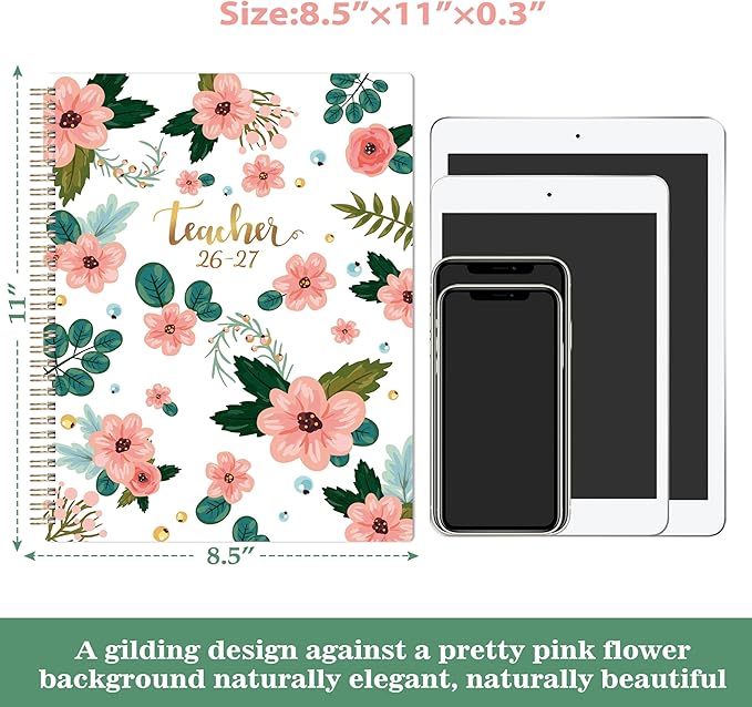Teacher Planner 2026-2027 - Teacher Lesson Planner 2026-2027, Weekly & Monthly Lesson Planner, July 2026 - June 2027, 11"x 8.5", Colorful Monthly Tabs, Twin-Wire Binding, Holidays, Pocket