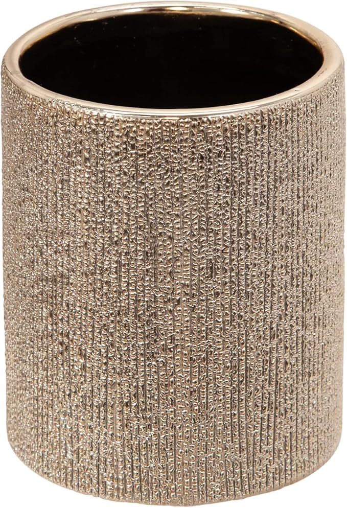 Elegant Ceramic Beaded Pencil Holder for Office Desktop - Modern Pen Organizer and Small Desk Storage for Home Workspace - Decorative Office Accessory Decor for Workplace Accent - 5", Gold