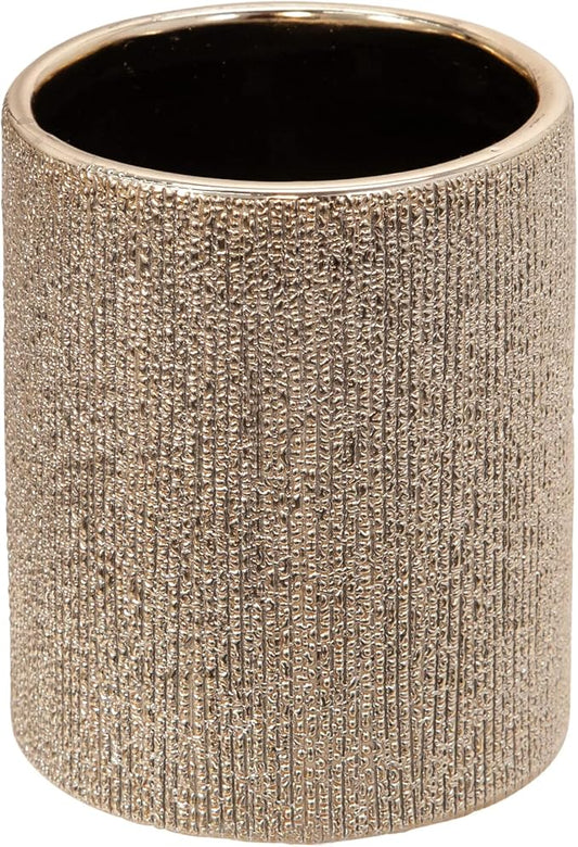 Elegant Ceramic Beaded Pencil Holder for Office Desktop - Modern Pen Organizer and Small Desk Storage for Home Workspace - Decorative Office Accessory Decor for Workplace Accent - 5", Gold