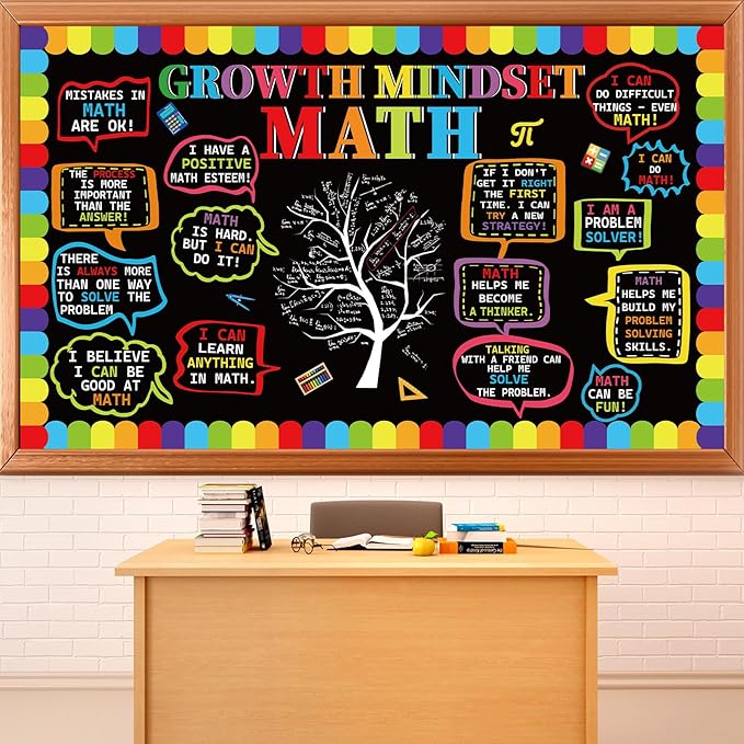 party greeting Math Growth Mindset Bulletin Board Set Maths Classroom Decoration Mathematics Paper Cutout Number Bulletin Board Border for Inspirational School Educational Wall Decor Teacher Supplies